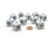 Pack of 10 20mm D6 Math Opreration Six Function Dice - White with Blue Etches