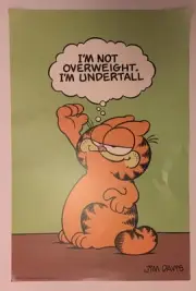 Garfield Vintage Poster Not Overweight Undertall 1970's Cartoon Pin-up Jim Davis