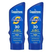 2 Coppertone Sport SPF 30 4-in-1 Sunscreen Lotion 7 Fl Oz Expires 03/2026