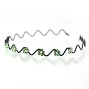 Hand Made Hair Jewelry Wavy Wire Headband with swarovski crystal Flowers, Green
