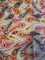1 yd & 16" PEACOCK FEATHER ( MAJESTIC)LIGHT BLUE PINK BLUE ORANGE FABRIC HTF
