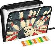 Quteprint 13 Pockets Expanding File Folder with Zipper Closure, Vintage Bowling Ball Accordion File Folder with Sticky Labels, Letter Size A4 Papers Expandable File Document Organizer