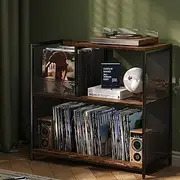 Huxitocan 3 Tier Record Player Stand Holds Up to 300 Albums with 4 Adjustable Divider for Turntable Stand, Large Vintage Record Player Table with Vinyl Record Holder Cabinet-Patent Pending