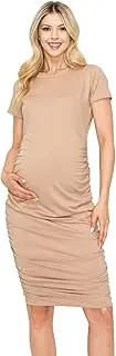 [My Bump] Women's Short Sleeve Bodycon Maternity Pregnancy Casual Streched Dress with Side Ruched