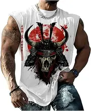 [Spatofa] Mens Skull Tank Tops Summer 3D Skull Graphic Print Dry Fit Big and Tall Sleeveless Crew Neck Men's T-Shirts Cotton Sport Tops