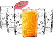 binsakao Tiki Glasses Set of 6-16 oz Iced Tea Glasses - Drinking Glassware - Cocktail Drinkware for Water Juice Coffee