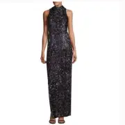 NWT Aidan Mattox gold Metallic Column Slit MAXI Gown 8 women's