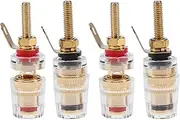 SagaSave 4Pcs Speaker Terminal Binding Post, Terminal Speaker Poles Copper Crystal Binding Posts for Audio Crystal Binding Column (Red + Black)