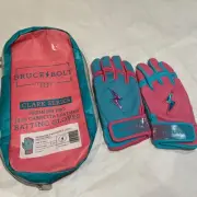 Bruce Bolt Premium Pro Short Cuff Batting Gloves - Pink w/ Teal - YOUTH LARGE