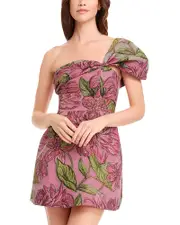 Dress the Population Olive Floral One Shoulder Mini Dress