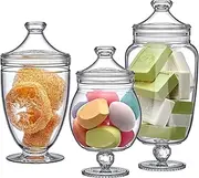 Amazing Abby - Admire - Acrylic Apothecary Jars (3-Piece Set), Plastic Jars with Lids, Bathroom Canisters, Vanity Organizers, Candy Buffet, Wedding Display, BPA-Free and Shatter-Proof