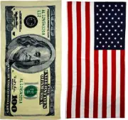 $100 Bill & American Flag Printed Beach Towel Set - 2 Towels