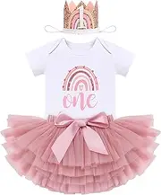 FYMNSI Boho Rainbow First Birthday Outfit for Baby Girl Cake Smash Photo Shooting Romper Tutu Skirt Headwear 3pcs Set