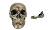 Memento Mori Skull Clock Bronze-Finished Resin Quartz Movement Roman Numerals