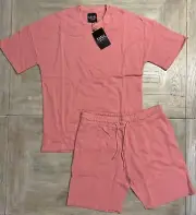 Mens T Shirt Shorts Tracksuit Set Pink Large RRP £60 Boohoo Man Summer Set