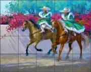 Horse Tile Backsplash Mikki Senkarik Equine Art Ceramic Mural MSA102