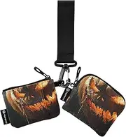 [XYMZR] Mini Zip Around Wristlet keychain Wallet Scary Pumpkin Orange for Women Personalized Pattern Detachable Dual Pouch Wristlet Portable Wallet Phone Coin Purse, Multi-colored, One Size