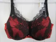 New womens Chantelle Push Up Bra Black Lace over Red size 32DD