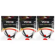 3x V-Com 1.8m AUX Cable 3.5mm Stereo Jack Male to 2RCA M Audio Connector Cord BK