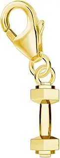 [Goldene Hufeisen] Dumbbell Charm Pendant for Charm Bracelet 925 Sterling Silver Gold-Plated, Sterling Silver Sterling Silver Gold-plated, No Gemstone