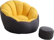 EdNey Bean Bag Chair Cover Without Filler Lazy Sofa W/Footstool Cover, Lazy Furniture Sofa Cover Bean Bag Chair Coat Washable Cotton Fabric Lounge Chair Cover for Relax,Yellow and Gray