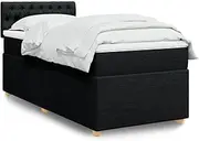 vidaxl King Single Box Spring Bed with Pocket Spring Mattress, White and Black Fabric, Features Removable Washable Topper, with slats, Polyester Bedstead Frame, Bedroom Furniture, Modern Style 203...