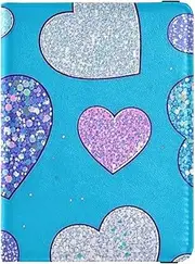 [Amooorous] Fake Glitter Cartoon Heart Blue Leather decorative passport holder for travel family Travel Documents Organizer Protector Travel Passport Wallet With Vaccination Card Slot Waterproof, Fake Glitter