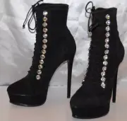 39/8.5❤️$1300 CASADEI ITALY HIGH HEEL PLATFORM CRYSTAL SUEDE LEATHER ANKLE BOOTS