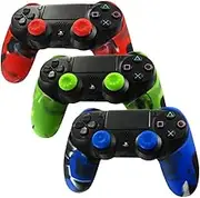 Silicone Thicker Half Skin For PS4 Controller/ SLIM/ PRO x 3 + Thumb Grip x 6 (camouflage red blue gren)