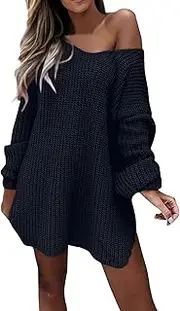 [Valtorixia] Women Off Shoulder Ribbed Knit Long Pullover Casual Long Sleeve Relaxed Fit Sweater Long Pullover Jumper Fall Winter