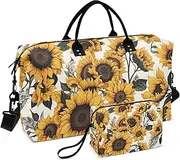 [ZRYSMY] Sunflower Black Leaf White Duffel Bag for Traveling, Travel Bag Gym Bag, with Multiple Interior Pockets Shoulder Weekender Bag for Women Men with Toiletry Bag 20.5L x 1.9W x 13.8H