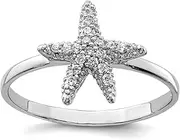 [JewelryWeb] 925 Sterling Silver Solid Polished CZ Simulated Diamond Sea shell Nautical Starfish Ring Band Style-Ring for Women