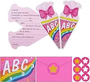Qaziuy Invitation for First Day of School, Pack of 12 Invitation Cards for First Day of School with Envelopes, Decorative School Cone Girls Invitation Cards for First Day of School
