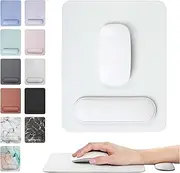 HABITU Vegan Leather White Mouse Pad with Removable Magnetic Wrist Support & Anti-Slip Base, Ergonomic Mouse Pad with Wrist Rest, Cute Office Desk Accessories for Women and Men
