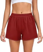 [ODAWA] Maroon Womens Casual Summer Shorts, Quick Dry Womens Swim Shorts Small, Maroon, Small