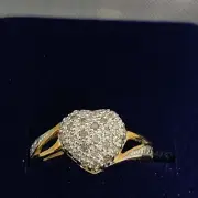 Vintage Heart Shaped Diamond Cluster 10K Gold Ring Avon Size 7 2005 Boxed