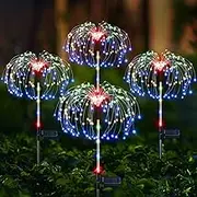 Solar Garden Lights, Firework Lights Outdoor 4 Pack Solar Waterproof Decorative Starburst Lights Landscape Lamp 12 Hours Working Time, Decor for Courtyard Garden Christmas Party, Multicoloured