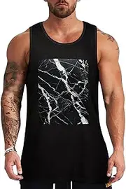 [NQHJT] Men Tank Tops Black and White Marble Sleeveless T Shirts for Men's Fitness Quick Dry Gym Tank Top for Men