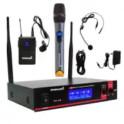2CH UHF Wireless Microphone System Handheld Mic & Headset Bodypack Church DJ Mic