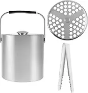 Ice Bucket with Lid Strainer Tong, Double Walled Stainless Steel Insulated Bucket Container, with Double Side Tooth Ice Clip, Filter Mesh, Good Sealing for Chilling Beer Cocktail Bar Parties