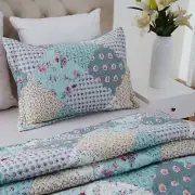 Plaid Patchwork Quilt Set Soft Cosy Queen King All Season Bedspread W/2 Shams