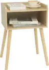 Nightstand Mid Century Modern Side Table Bedroom With Storage Small (Natural)