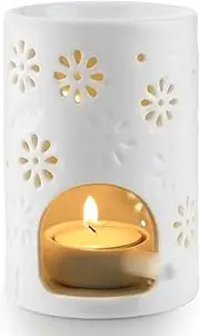 Ceramic Tealight Candle Holder Oil Burner, Essential Oil Incense Aroma Diffuser Furnace Home Decoration Romantic White