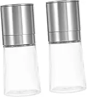 SECFOU 2pcs Refillable Pepper Grinder Stainless Steel Glass Manual Mill for Salt Pepper Compact Kitchen Supplies for Home Restaurant Present Giving