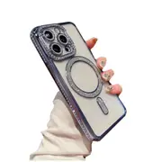 IPhone 15 Pro Max Case,Compatible With MagSafe,Full Camera Protection Plating Luxury Cover For Women Men,Soft TPU Drop Protective Phone Case-Black