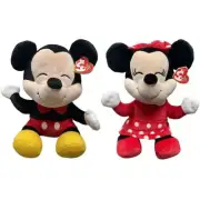 TY BEANIE BABY SET OF 2 - MICKEY & MINNIE MOUSE 13" SOFT PLUSH BUDDY New