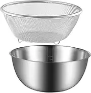 Metal Rice Strainer Bowl Mesh Colander Set Fine Mesh Strainer Stainless Steel Drain Basket Household Basin