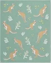 Living Textiles Australiana Baby Blanket - Kangaroo/Green,Premium Fabric for Baby's Best Comfort, Pram Bassinet Blanket, Stroller, Cot, Travel, Lightweight, 100% Cotton Knit, Size – 75x85cm