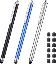 3 Pack Touch Screen Stylus Pens With Replaceable Tips For Ipad Iphone Tablets
