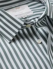 Hawes & Curtis Non-Iron Green & White Bold Stripe Extra Slim Fit Shirt Size: 16" collar, 36" sleeve